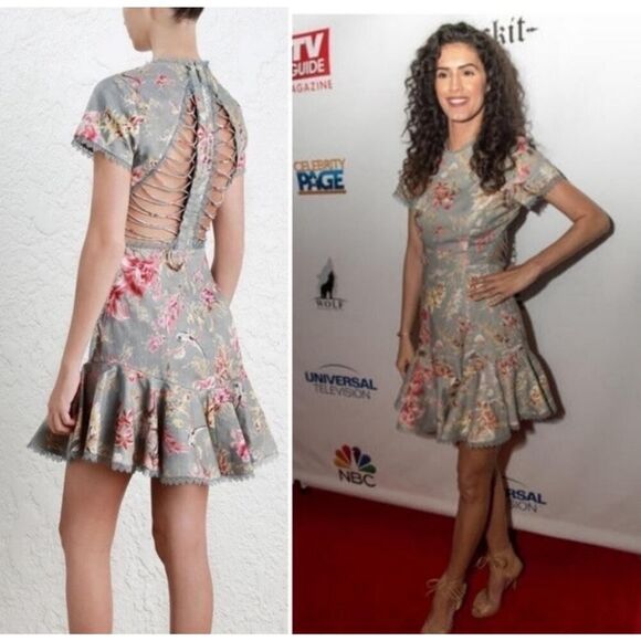 Zimmermann Floral Lace-UpโBack Mini Dress, Size 6 US - Picture 2 of 16